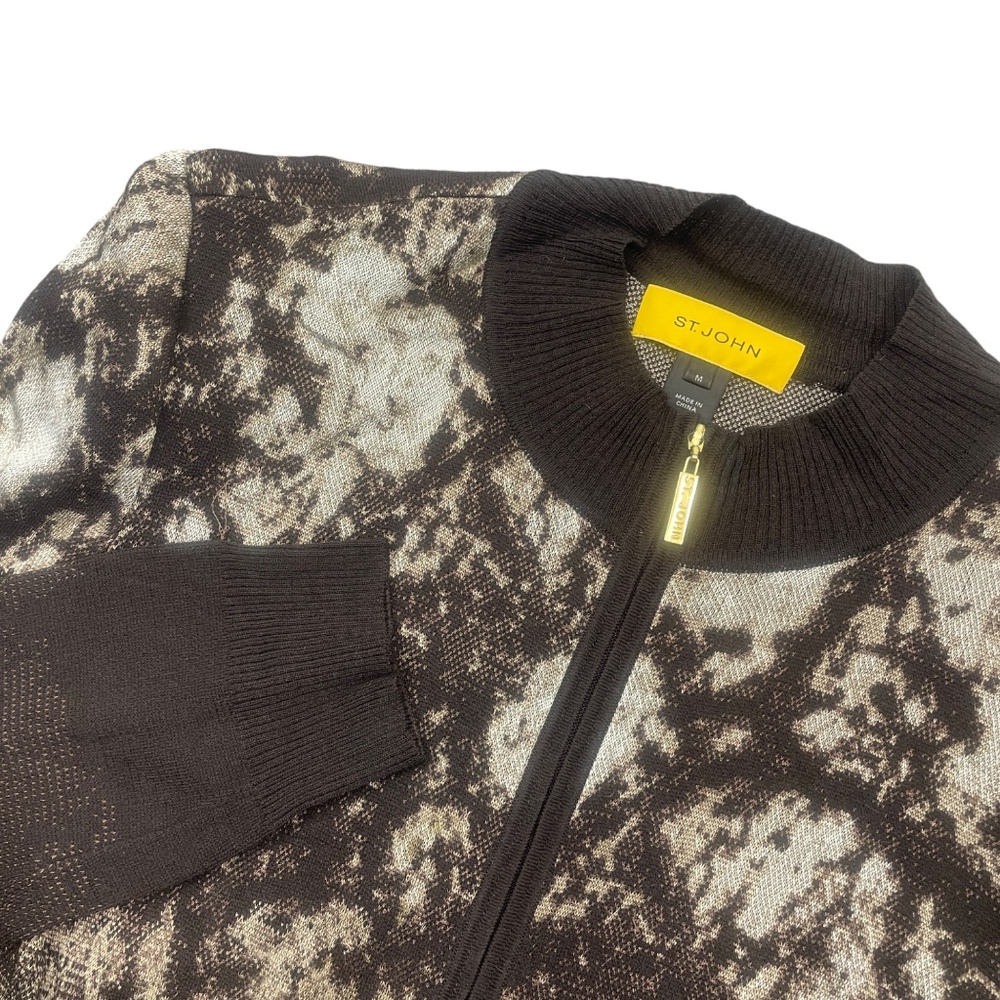 St. John Medium Full Zip Cardigan Brown Print Wool‎ Blend (2 small snags)